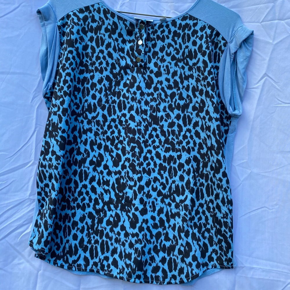 NY&C Blue and Black Cheetah Print Blouse